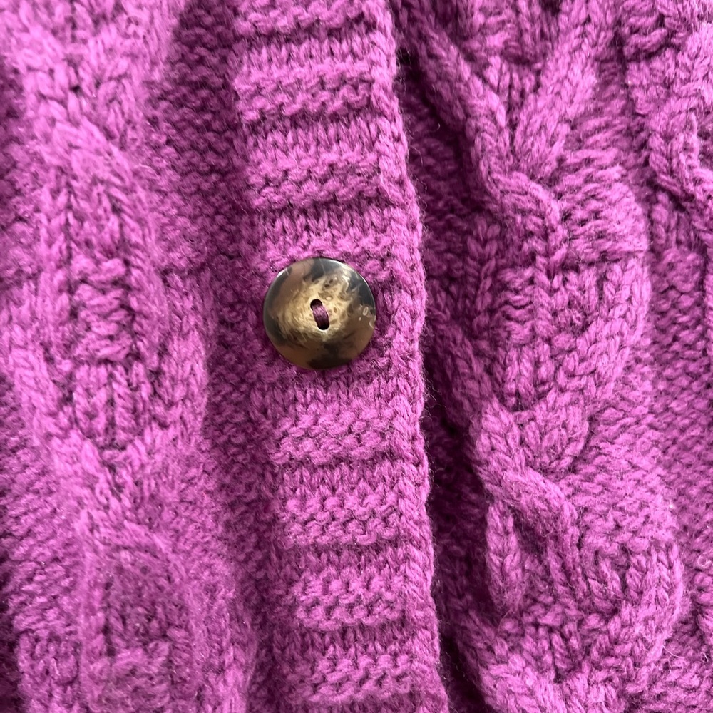 Aran Crafts Sweater Womens Plum Merino Wool Cardigan Size XL - Picture 3 of 9